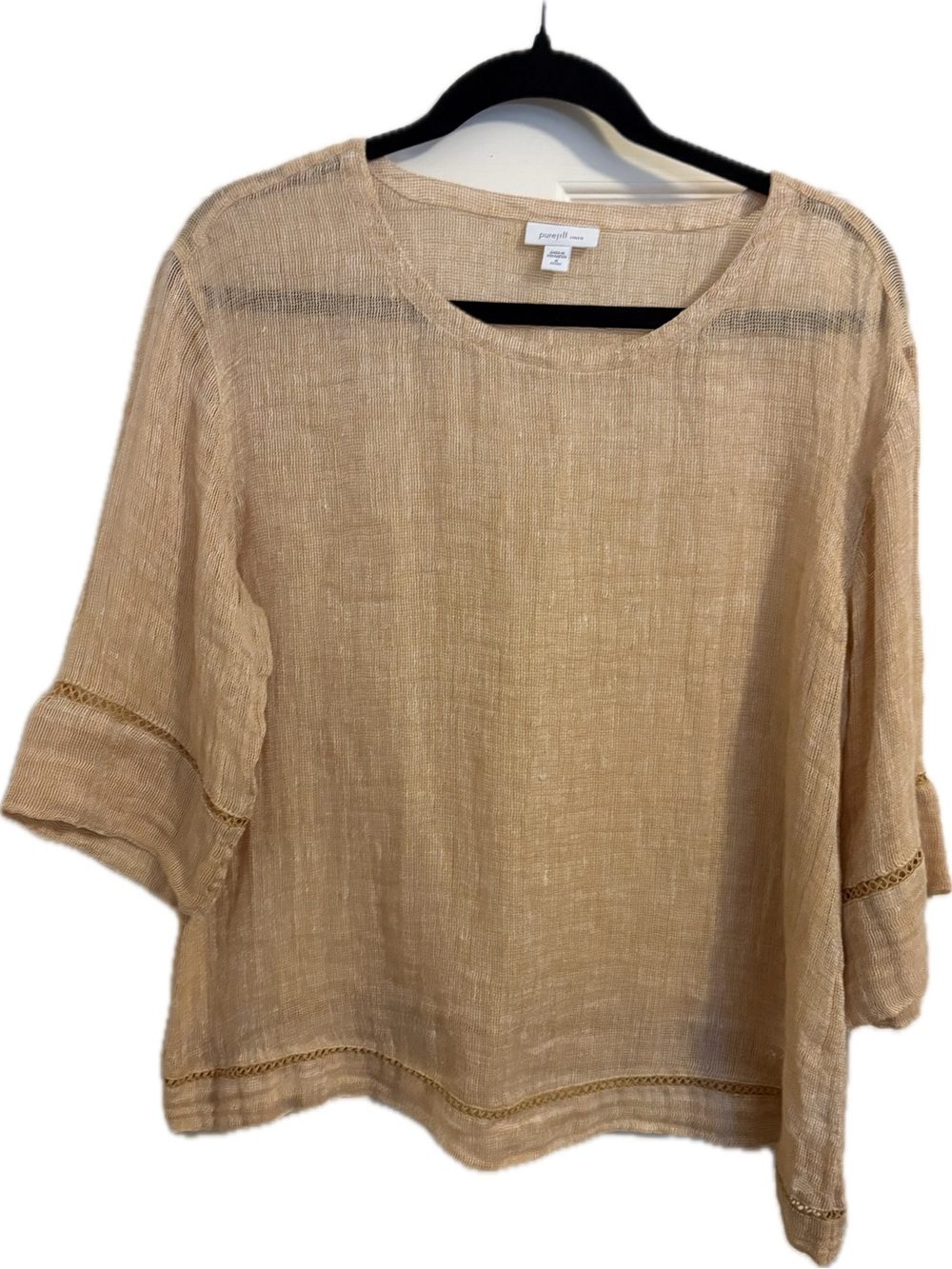 J.Jill Beige Linen-Blend Relaxed Top